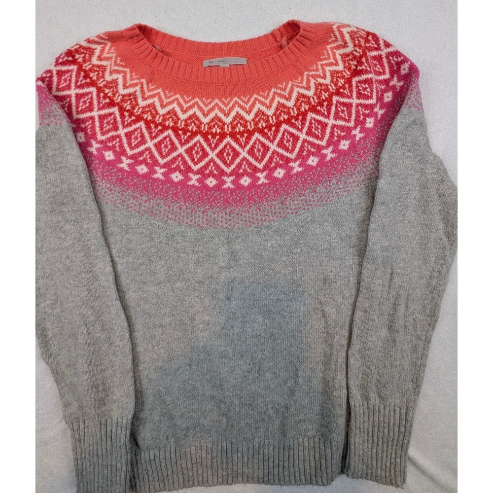 Gap Womens Gray Pink Fair Isle Angora Blend Knit Pullover Sweater Size Medium - Picture 3 of 11
